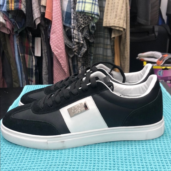 Cavalli Class Black and White Sneakers Sleek Low-Top Design With Bike Toe - Picture 2 of 5